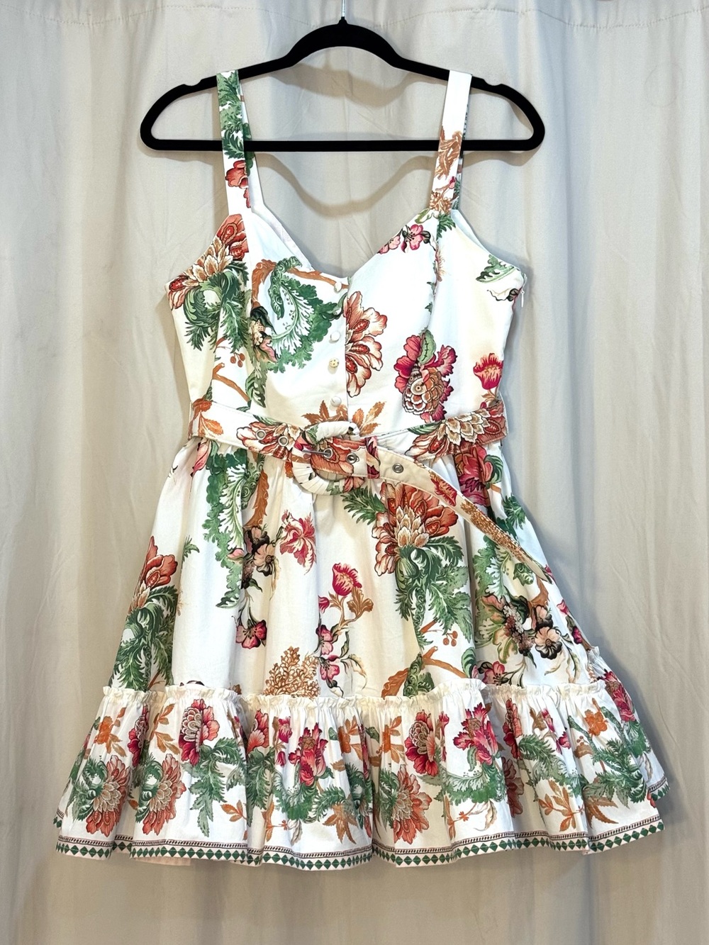 Caroline Constas Floral Fit & Flare Mini Dress Belted Ivory Multicolor Size M
